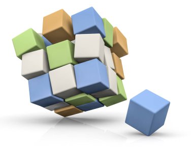 Küplerin stilize bileşimi. 3B görüntüleme.