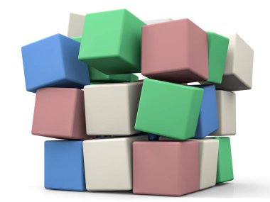 Küplerin stilize bileşimi. 3B görüntüleme.