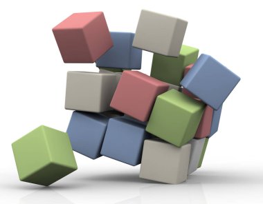 Küplerin stilize bileşimi. 3B görüntüleme.