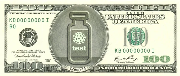 Dollar Och Flaska Vaccin Tillsammans Med Ett Porträtt Franklin — Stockfoto