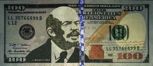 American Hundred Dollar Bill Portrait Lenin Place Franklin — Stock Photo, Image