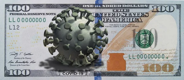 Covid Dólar Americano Modelo Coronavírus Renderização — Fotografia de Stock