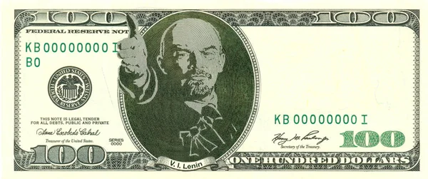 Billete Cien Dólares Con Retrato Lenin Señalando Camino Comunismo Con —  Fotos de Stock