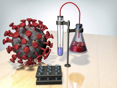 Coronavirus Covid-19 'un kontrolü için bilimsel laboratuvar. 3d oluşturma.
