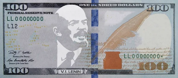 Hundra Dollar Sedel Med Ett Spöklikt Porträtt Lenin Som Talar — Stockfoto