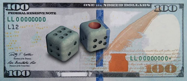 Yüz dolarlık banknotların arka planındaki dokulu kemikler. Kumar, kumarhaneler. 3B görüntüleme.
