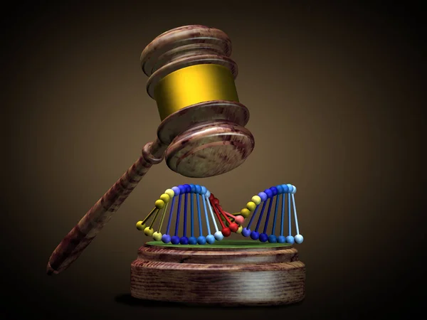 裁判官のハンマーと人間のDna 人の遺伝子は犯罪を起こしやすい 3Dレンダリング — ストック写真