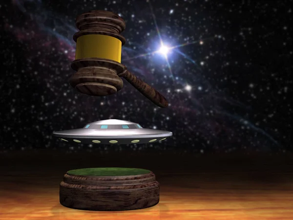 Flying saucer on the milk of justice. 3D rendering.