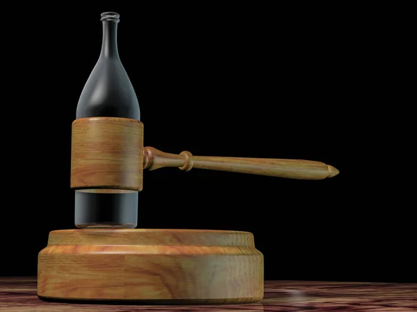判断之锤 类型的酒精饮料瓶 3D渲染 — 图库照片