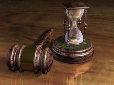 Adaletin çekici, kum saati. 3B görüntüleme.