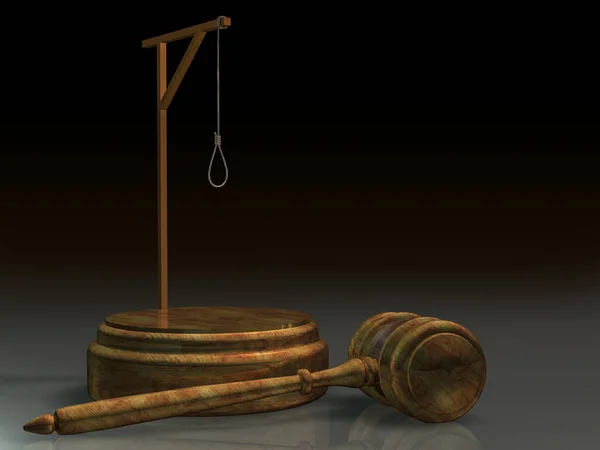 Hammer Justice Gallows Rope Rendering — Stock Photo, Image