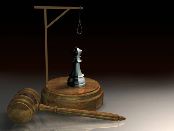 正義のハンマーと黒と白のチェスの駒クイーンは ギャルズの下にあります 反逆的な役人を罰するという概念 3Dレンダリング — ストック写真