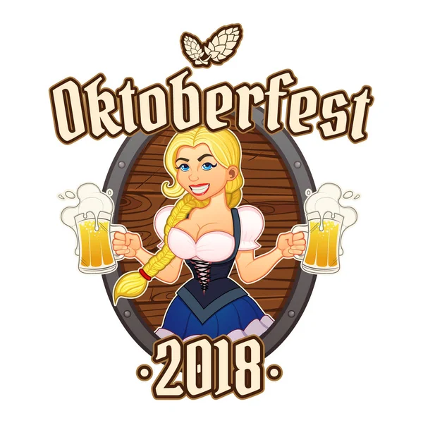 Oktoberfest Wood Signboard Girl — Stock Vector