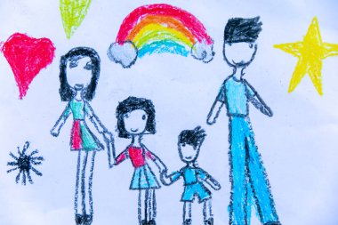 mutlu bir aile. suluboya çizimi