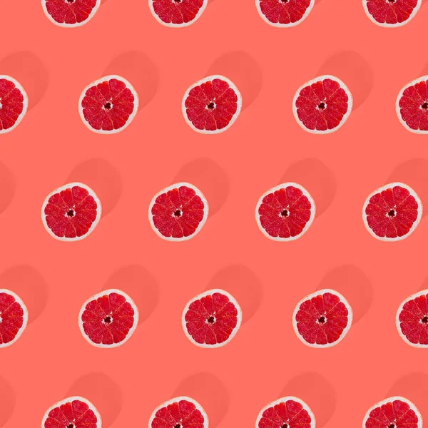 Seamless Pattern Consisting Halved Grapefruit Background Color Living Coral — Stock Photo, Image
