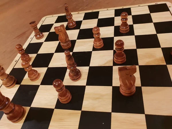 How Play Wooden Board Game Chess Improvisation Different Angles Chess — Stock Photo, Image