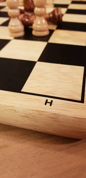 Hoe Houten Bordspel Schaken Improvisatie Verschillende Hoeken Voor Chess Sets — Stockfoto