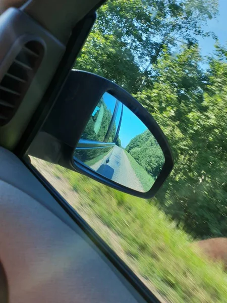 Traffic View Road Mirror While Driving — Stock Photo, Image