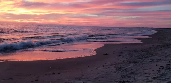 Baltische Zee Strand Zee Kust Tijdens Zonsondergang Zomers Avond — Stockfoto