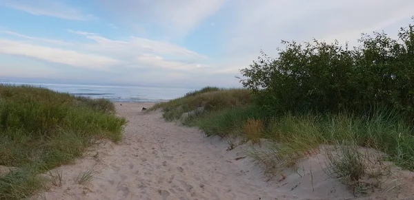 Wydmy Morza Bałtyckiego Godzinach Porannych Droga Morza Plaża — Zdjęcie stockowe