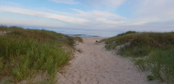 Dunas Del Mar Báltico Por Mañana Camino Playa Playa — Foto de Stock