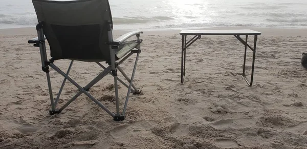 Masa Sandalye Baltık Denizi Beach — Stok fotoğraf