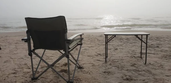 Masa Sandalye Baltık Denizi Beach — Stok fotoğraf