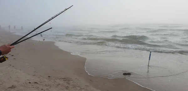 Fishing Rods Baltic Sea Beach — Stock Photo, Image