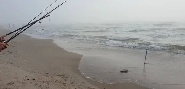 Fishing rods in the Baltic Sea beach