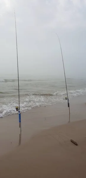 Fishing Rods Baltic Sea Beach — Stock Photo, Image