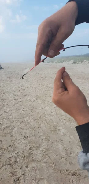 Pescador Está Fijando Línea Caña — Foto de Stock