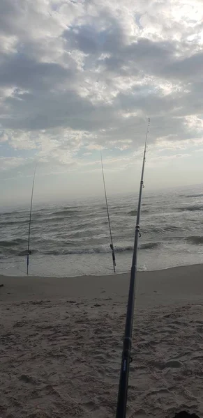 Canne Pesca Nella Spiaggia Del Mar Baltico — Foto Stock