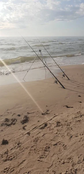 Fishing Rods Baltic Sea Beach — Stock Photo, Image