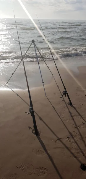 Baltık Denizi Beach Balıkçılık Çubuklar — Stok fotoğraf