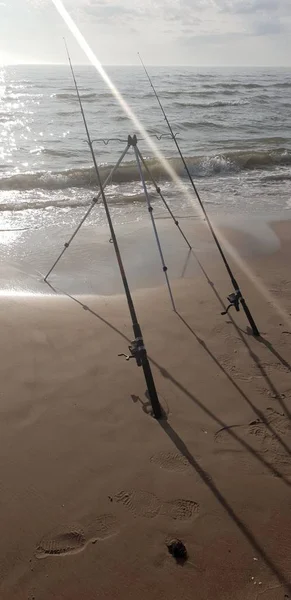 Baltık Denizi Beach Balıkçılık Çubuklar — Stok fotoğraf