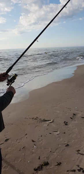 Tiges Pêche Sur Plage Mer Baltique — Photo