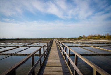 Ria formosa lagün üzerinde beach tahta köprüye, Quinta yapmak Lago, Algarve, Portekiz 