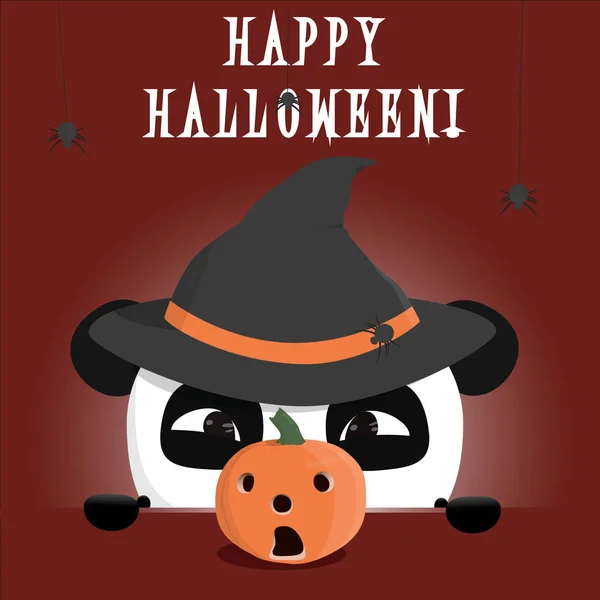 Magicien Rusé Panda Dans Chasse Chapeau Magique Pour Halloween Citrouille — Image vectorielle