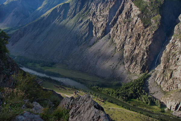 Valley Chulyshman from the pass Katu-yaryk in summer