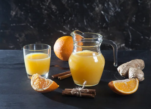 Freshly Squeezed Orange Juice Ginger Glass Jug Glass Ginger Orange — Stock Photo, Image