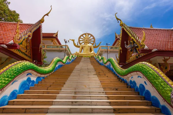 Escena Wat Phra Yai Gran Templo Buda Samui Bajo Cielo — Foto de Stock