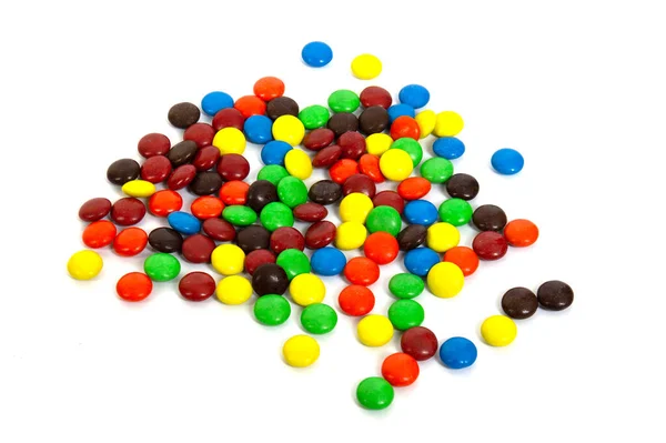 Kleurrijke Chocolade Uit Focus Witte Achtergrond — Stockfoto