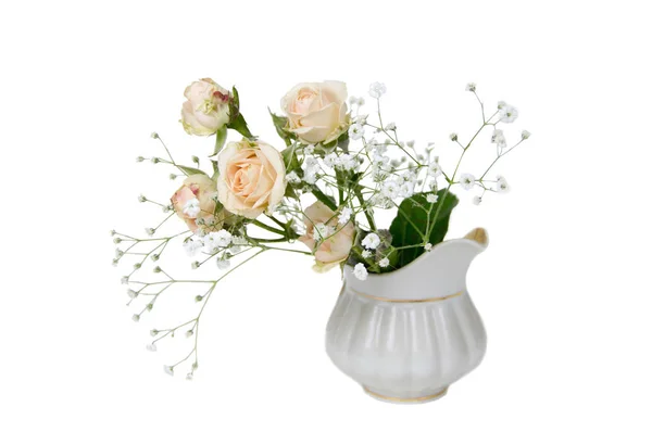 장미와 빛에 흰색 조끼에 라든지 섬세 한 부케 — 스톡 사진