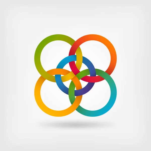 Cinco círculos entrelazados en colores de arco iris gradiente — Vector de stock