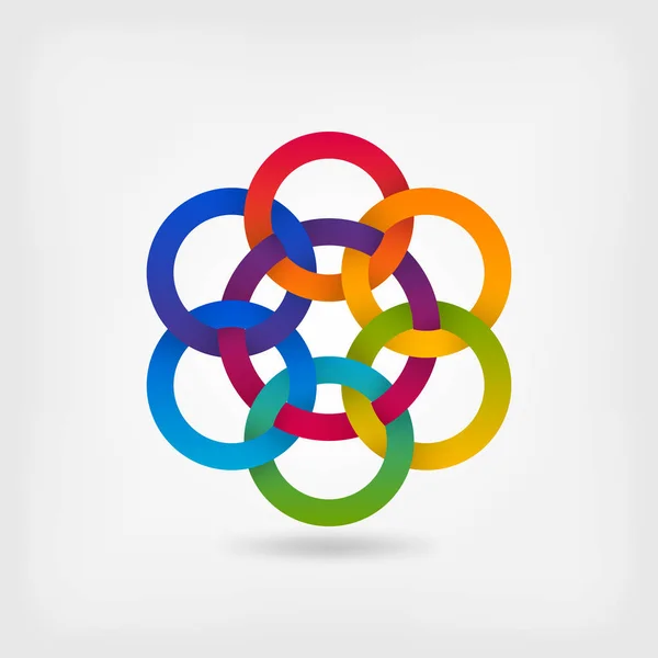 Sept cercles entrelacés dans des couleurs arc-en-ciel dégradées — Image vectorielle