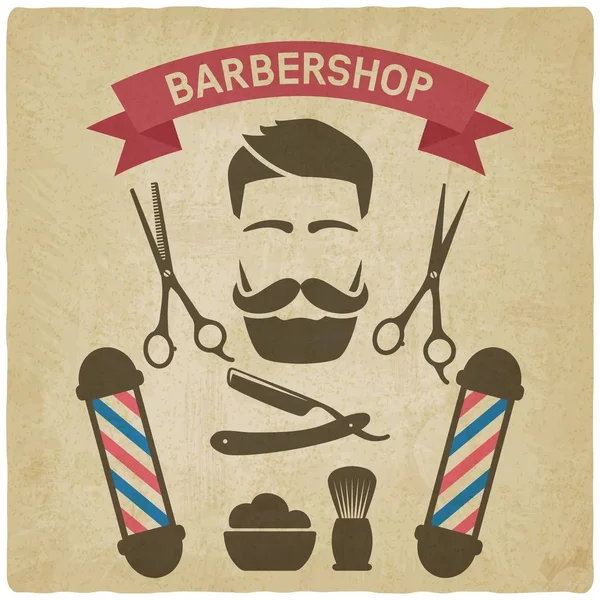 Manliga ansikte med barbershop verktyg vintage bakgrund — Stock vektor
