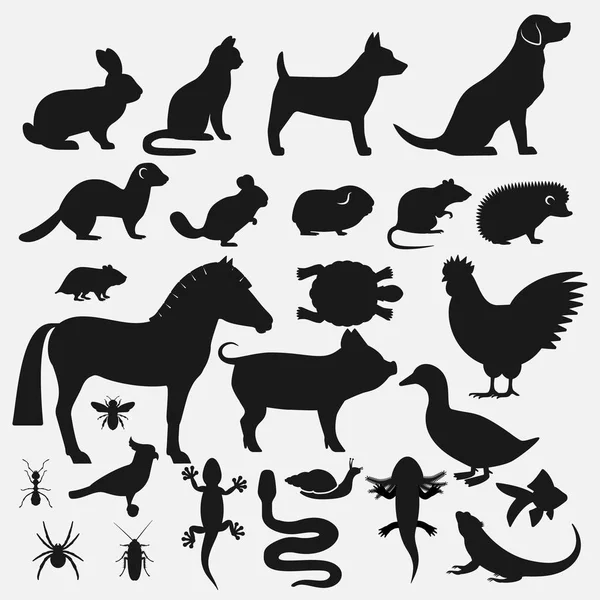 Pets silhouettes icons set — Stock Vector