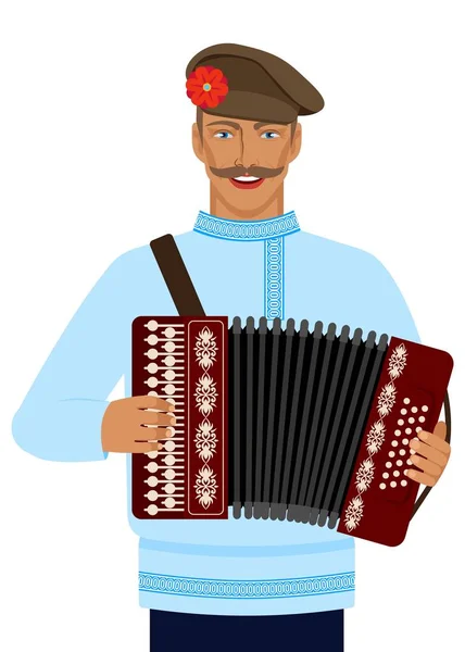 Homme en costume national russe avec accordéon — Image vectorielle