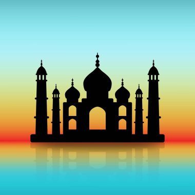 Taj Mahal'ı siyah siluet şafak gökyüzü üzerinde