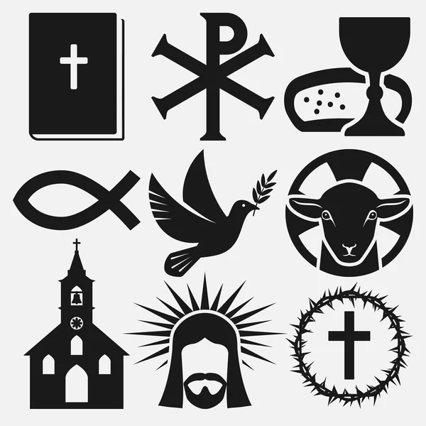 Christian symbols icons set — Stock Vector